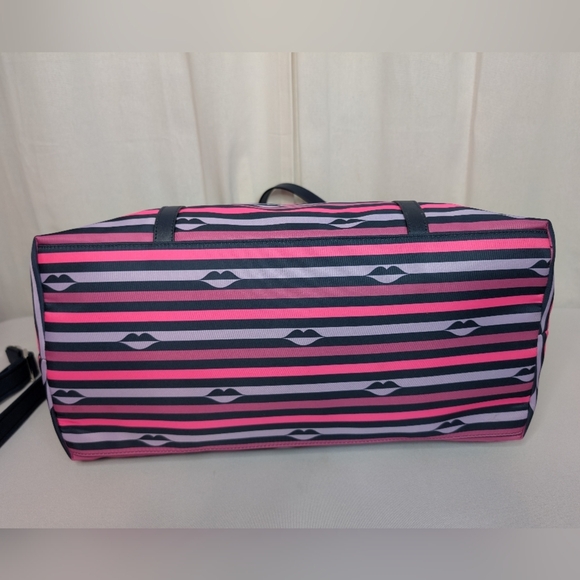 Kate Spade Jae Nylon Pink Striped Patrice Lip Weekender Duffel Bag Like New - Picture 9 of 13